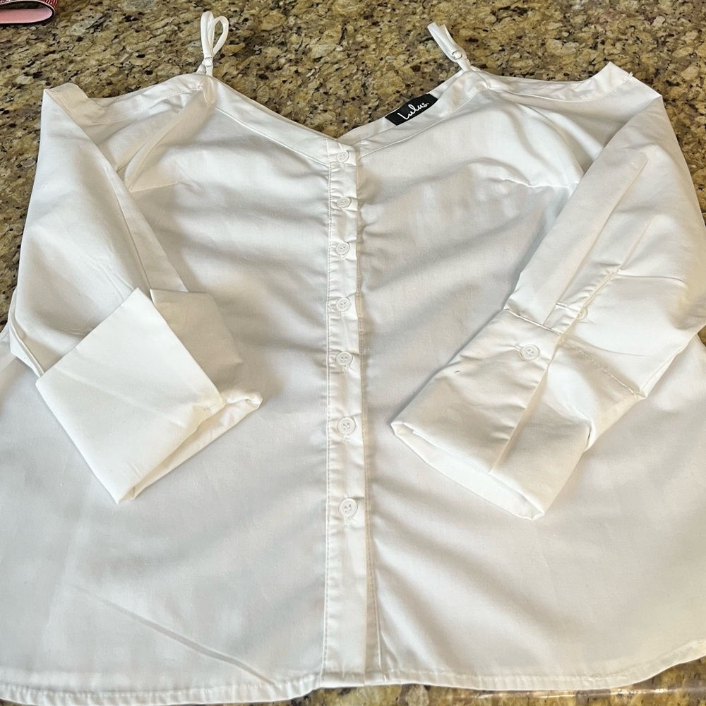 Lulu's White Cold Shoulder Blouse